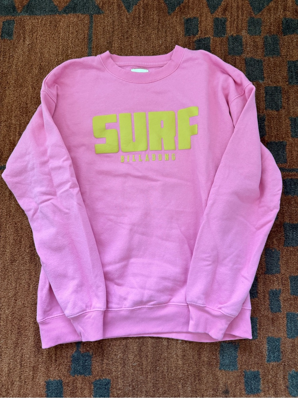 Billabong Pink Crew Sweatshirt with Yellow SURF Logo